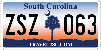 SC license plate ZSZ063
