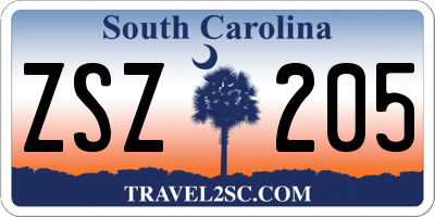 SC license plate ZSZ205