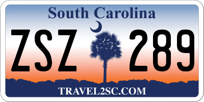SC license plate ZSZ289