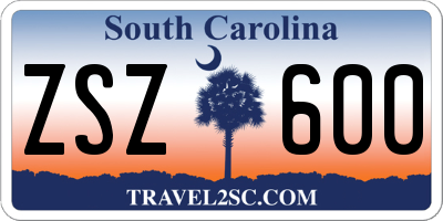 SC license plate ZSZ600
