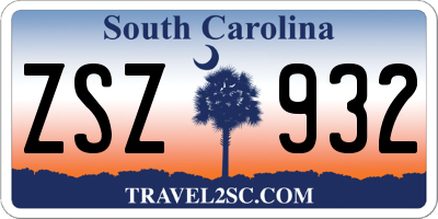 SC license plate ZSZ932