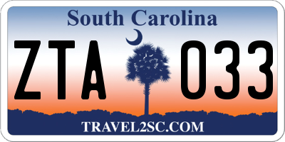 SC license plate ZTA033