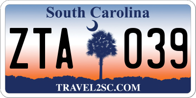 SC license plate ZTA039