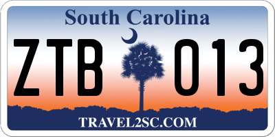 SC license plate ZTB013