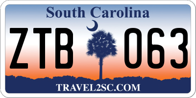 SC license plate ZTB063
