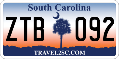 SC license plate ZTB092