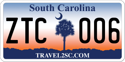 SC license plate ZTC006