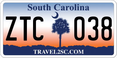 SC license plate ZTC038