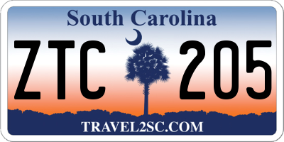 SC license plate ZTC205