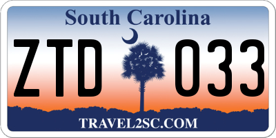 SC license plate ZTD033