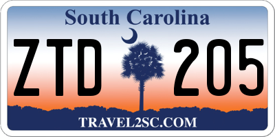 SC license plate ZTD205