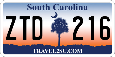 SC license plate ZTD216