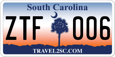 SC license plate ZTF006