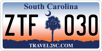 SC license plate ZTF030