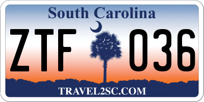 SC license plate ZTF036