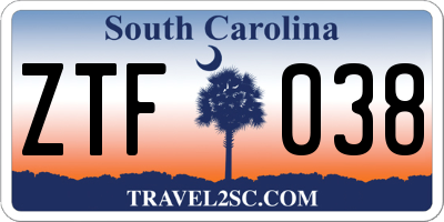SC license plate ZTF038