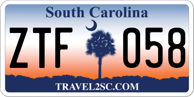 SC license plate ZTF058