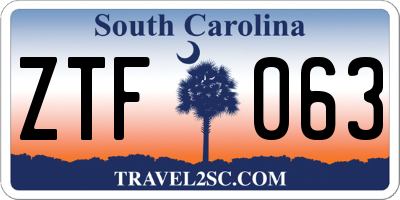 SC license plate ZTF063