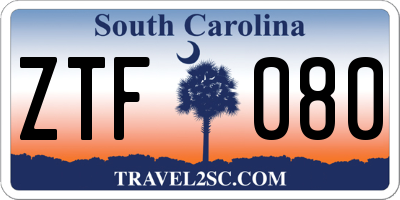 SC license plate ZTF080