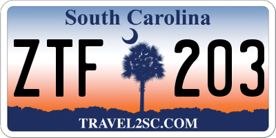 SC license plate ZTF203