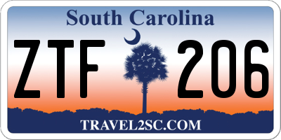 SC license plate ZTF206