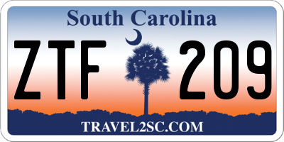 SC license plate ZTF209