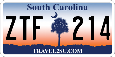 SC license plate ZTF214