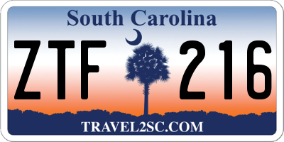 SC license plate ZTF216