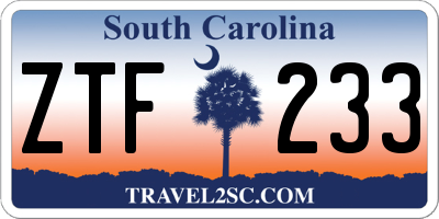SC license plate ZTF233