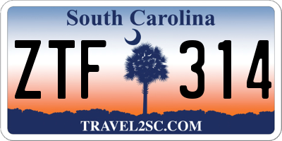 SC license plate ZTF314