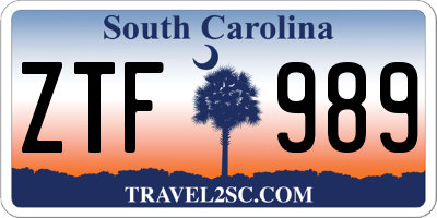 SC license plate ZTF989