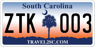 SC license plate ZTK003