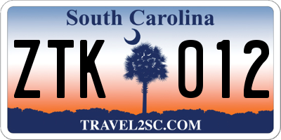 SC license plate ZTK012