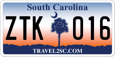 SC license plate ZTK016