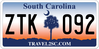 SC license plate ZTK092