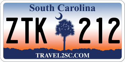 SC license plate ZTK212