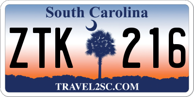 SC license plate ZTK216