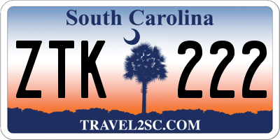 SC license plate ZTK222