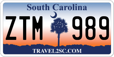 SC license plate ZTM989