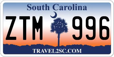 SC license plate ZTM996