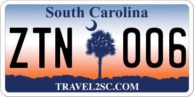 SC license plate ZTN006