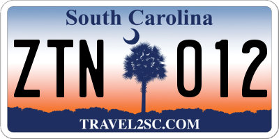 SC license plate ZTN012