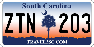SC license plate ZTN203