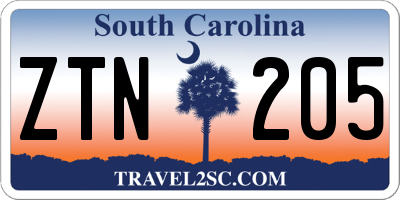 SC license plate ZTN205