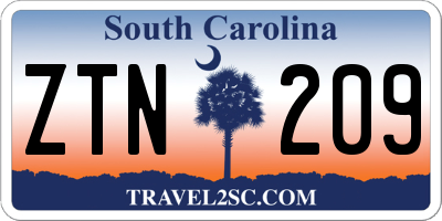SC license plate ZTN209
