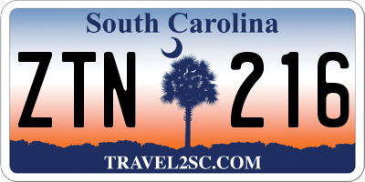 SC license plate ZTN216
