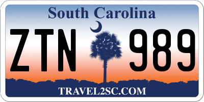 SC license plate ZTN989