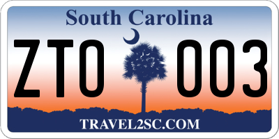 SC license plate ZTO003
