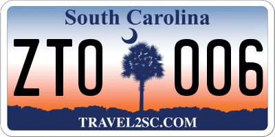 SC license plate ZTO006