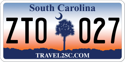 SC license plate ZTO027
